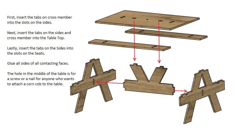 Squirrel Picnic Table - Three Toed Bear